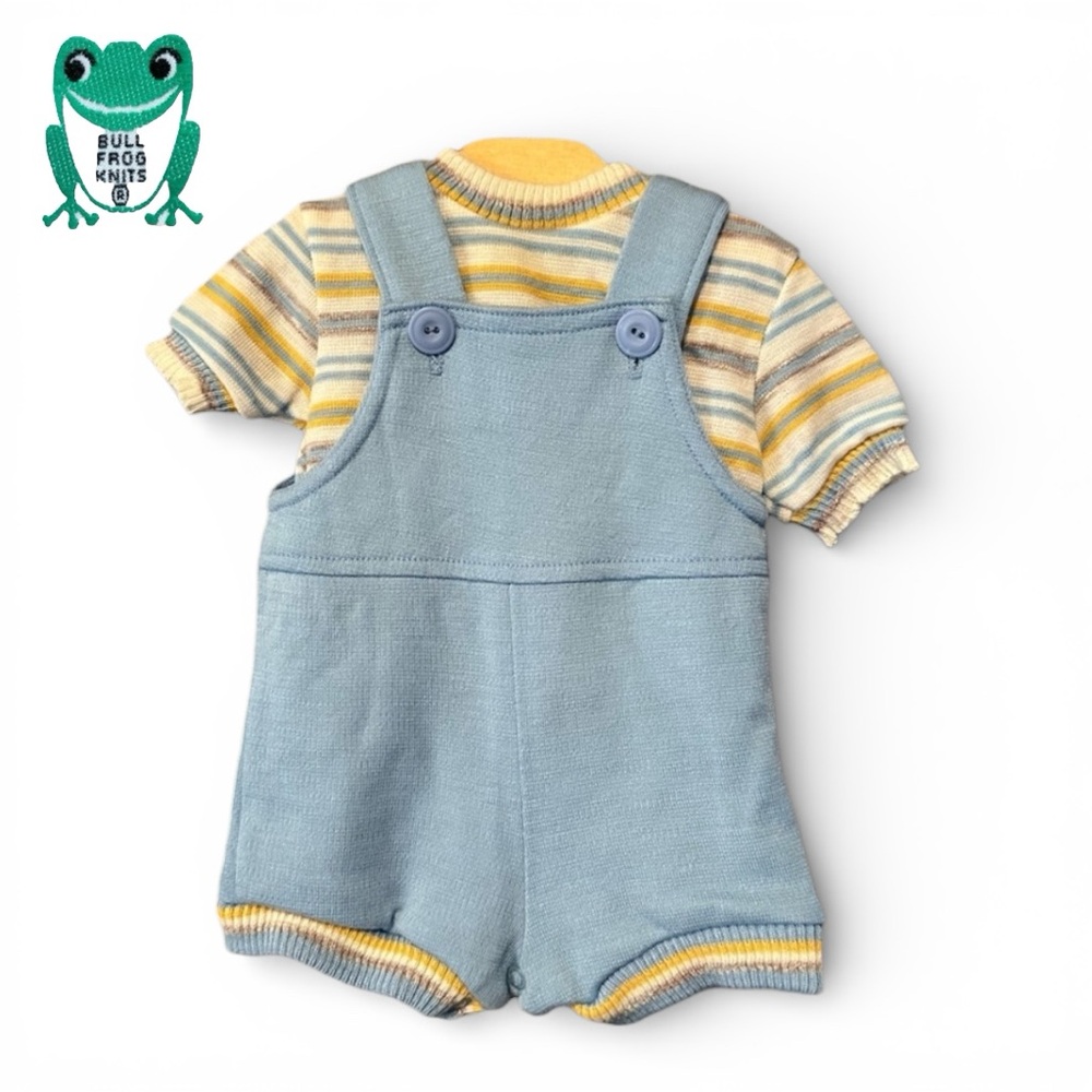 Bull Frog Knits Blue Kids Overalls with Striped Shirt